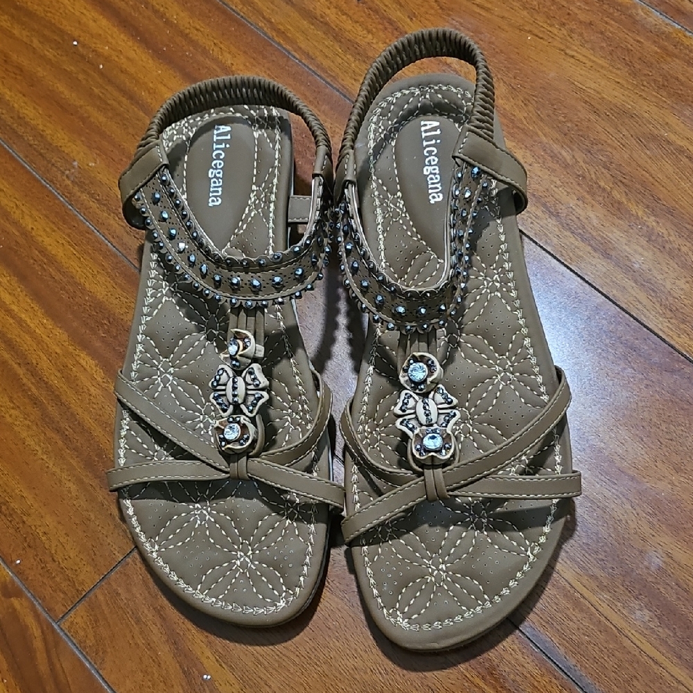 Alicegana Brown Sandals SZ 11 Or 43 As Marked With Some Bling